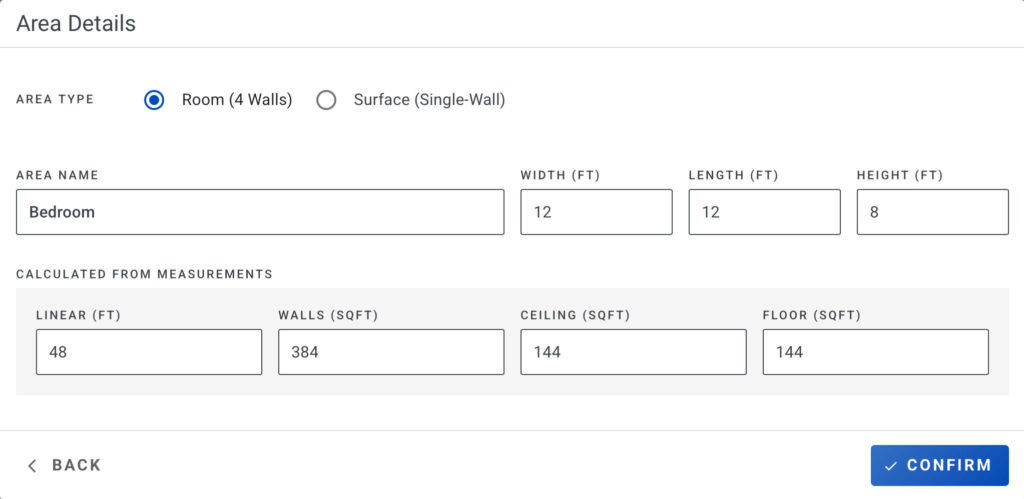 Area Details for a Bedroom on PaintScout